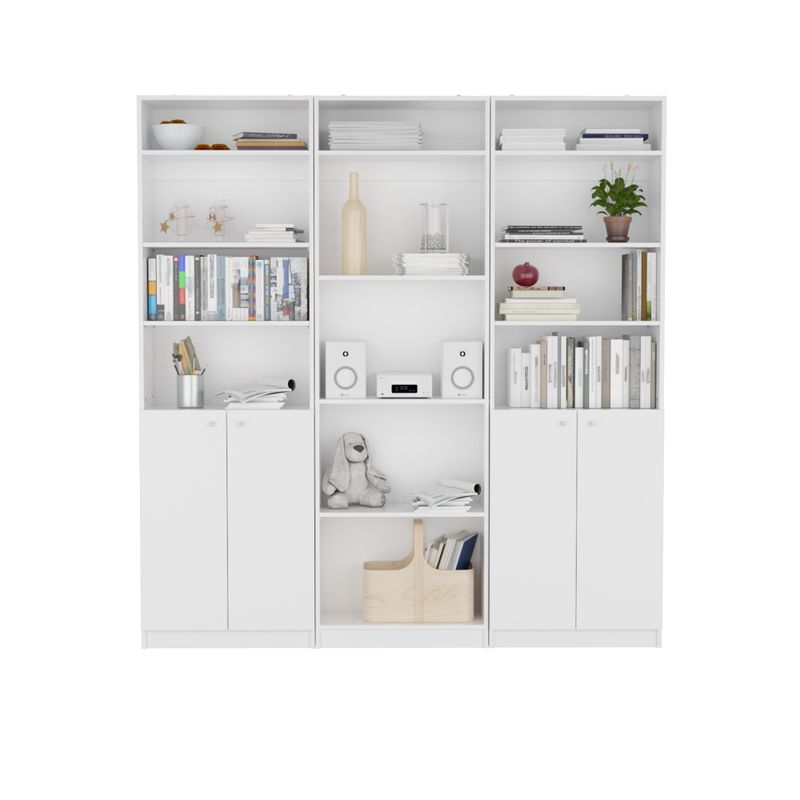 FMFURNITURE - Set 2 Estantes 2 Puertas +Estante 4 Repisas +3 Complemento - Blanco