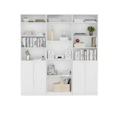 FMFURNITURE - Set 2 Estantes 2 Puertas +Estante 4 Repisas +3 Complemento - Blanco