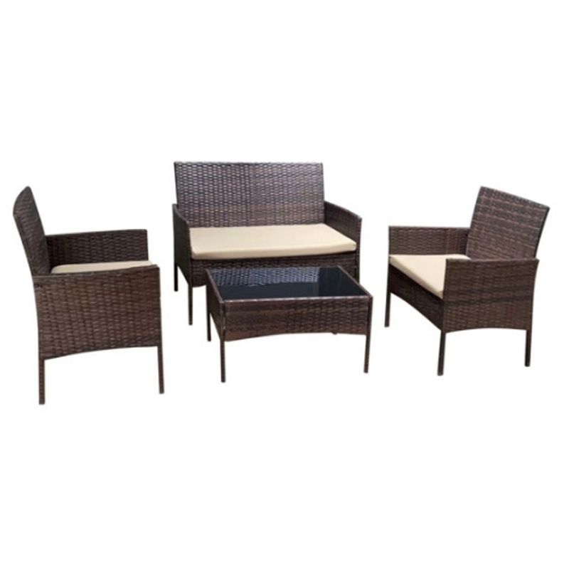SPACE HOME - Juego de terraza living de rattan cafe 4 piezas