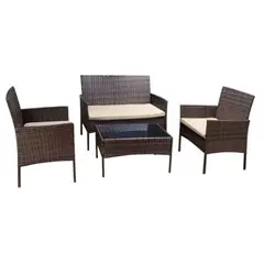 SPACE HOME - Juego de terraza living de rattan cafe 4 piezas