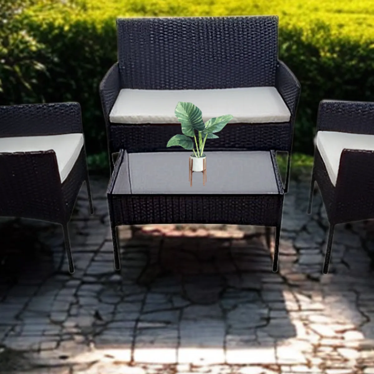 SPACE HOME - Juego terraza woven living  de rattan negro