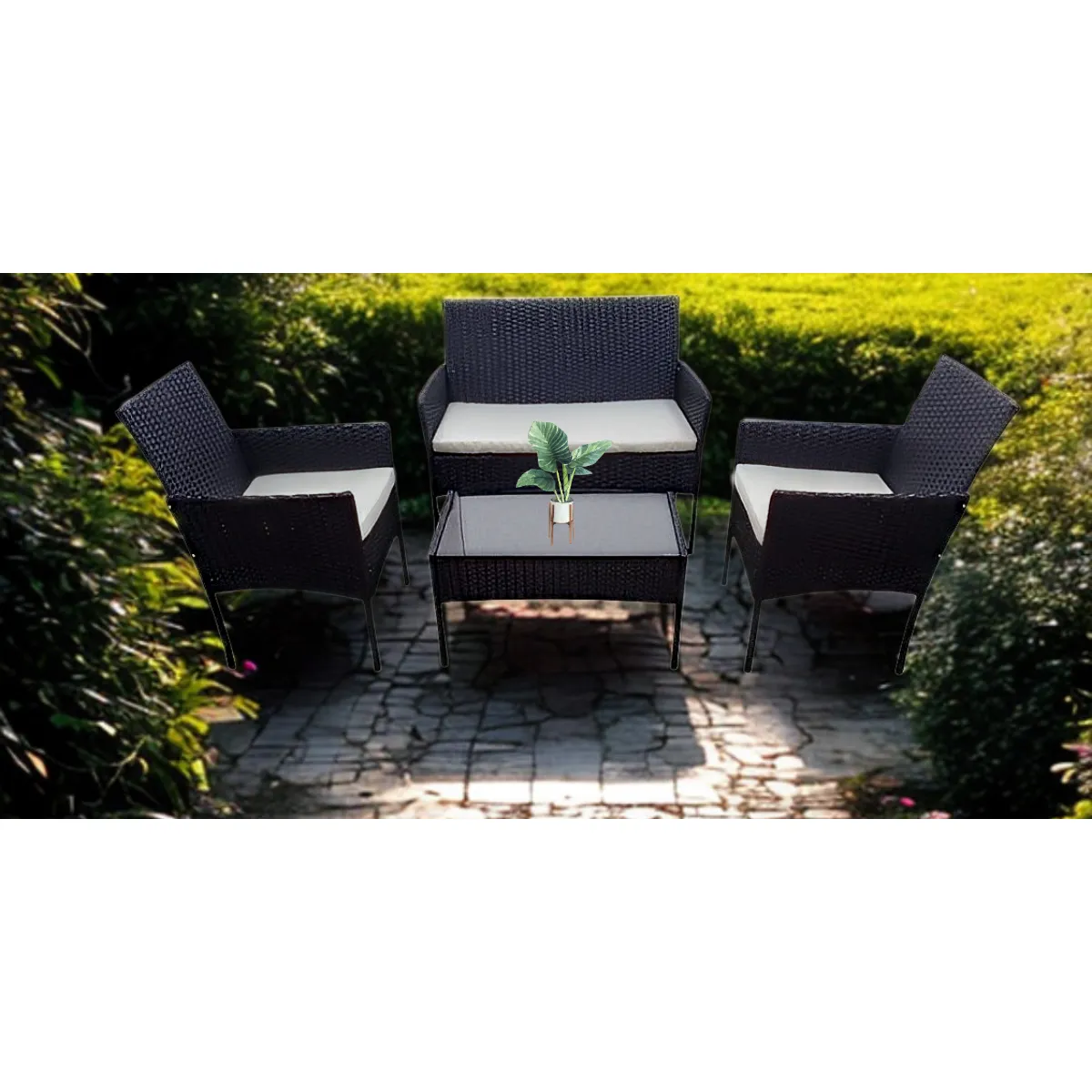 SPACE HOME - Juego terraza woven living  de rattan negro