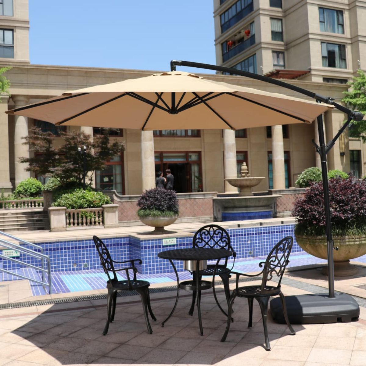 SPACE HOME - Quitasol sun beige contra UV con base reforzada anti viento