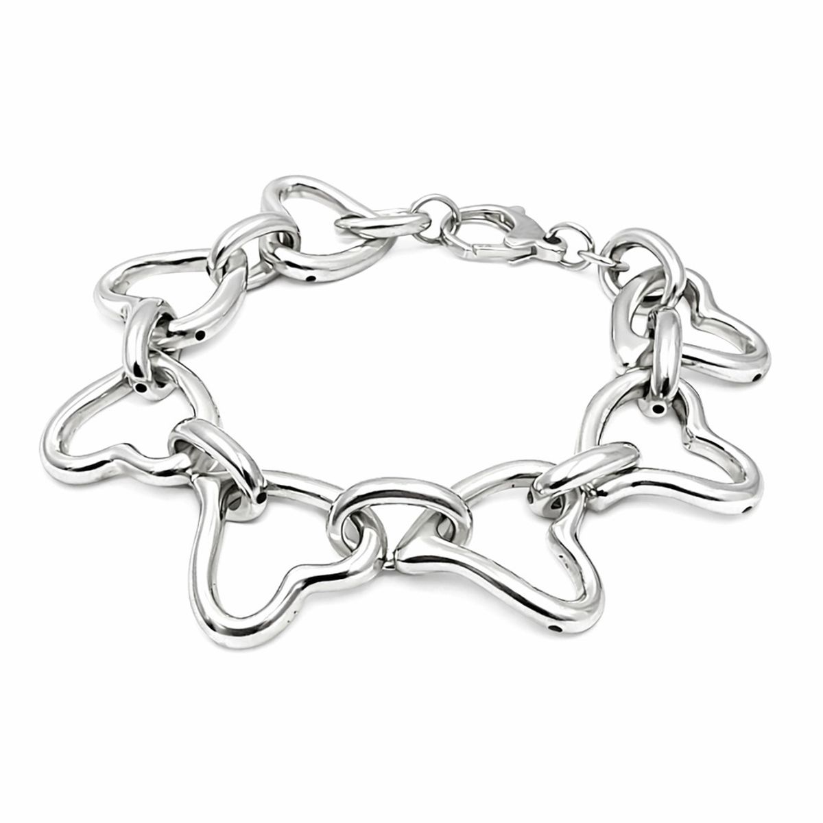JOYAS MYTOKE - Pulsera Corazones Grandes Entrelazados Plata Fina 925 Elegante