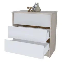 INVAL - Cómoda 3 cajones Arena-Blanco 79cm X 76,2cm X 40cm COM10028.