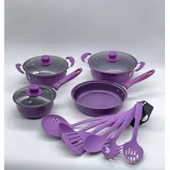 GENERICO - Juego De Ollas Cocina Antiadherente Set De Batería 14 Piezas Morado.