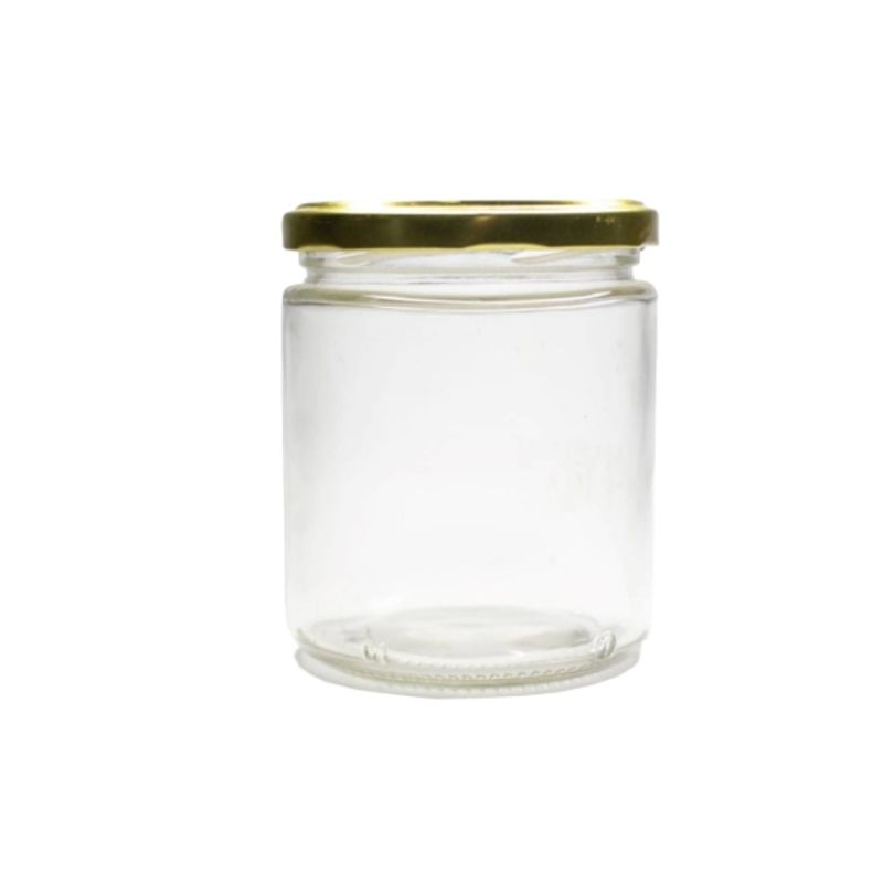 GENERICO - Frasco Vidrio Redondo Con Tapa Aluminio Dorado 350ML