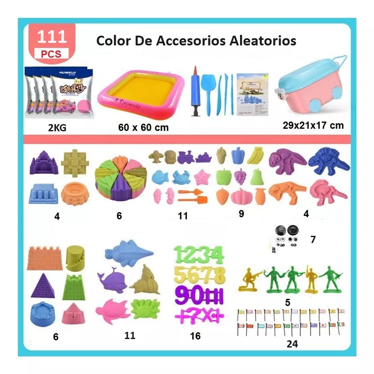 ZG STORE - Set Juego 2 kg Arena Mágica 111 Piezas + Bandeja Inflable