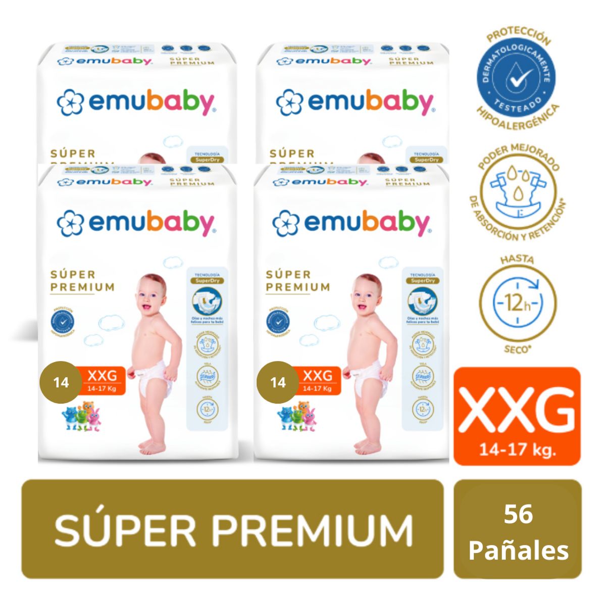 EMUBABY - Emubaby Premium Talla XXG x 4 paquetes 56 pañales