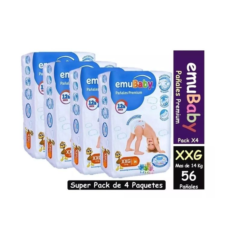 EMUBABY - Emubaby Premium Talla XXG x 4 paquetes 56 pañales
