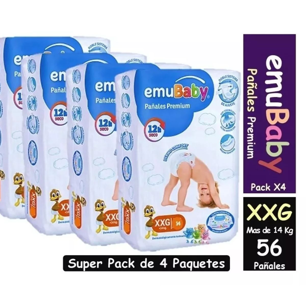 EMUBABY - Emubaby Premium Talla XXG x 4 paquetes 56 pañales