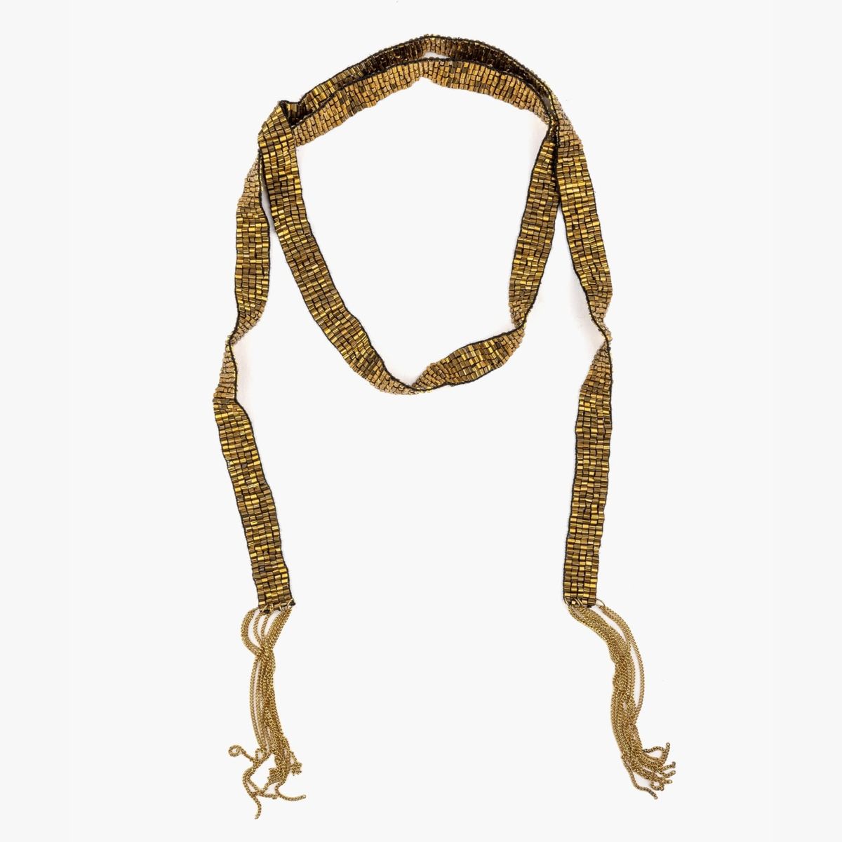 LOUNGE - Collar Mujer Corbata Mostacillas Dorado