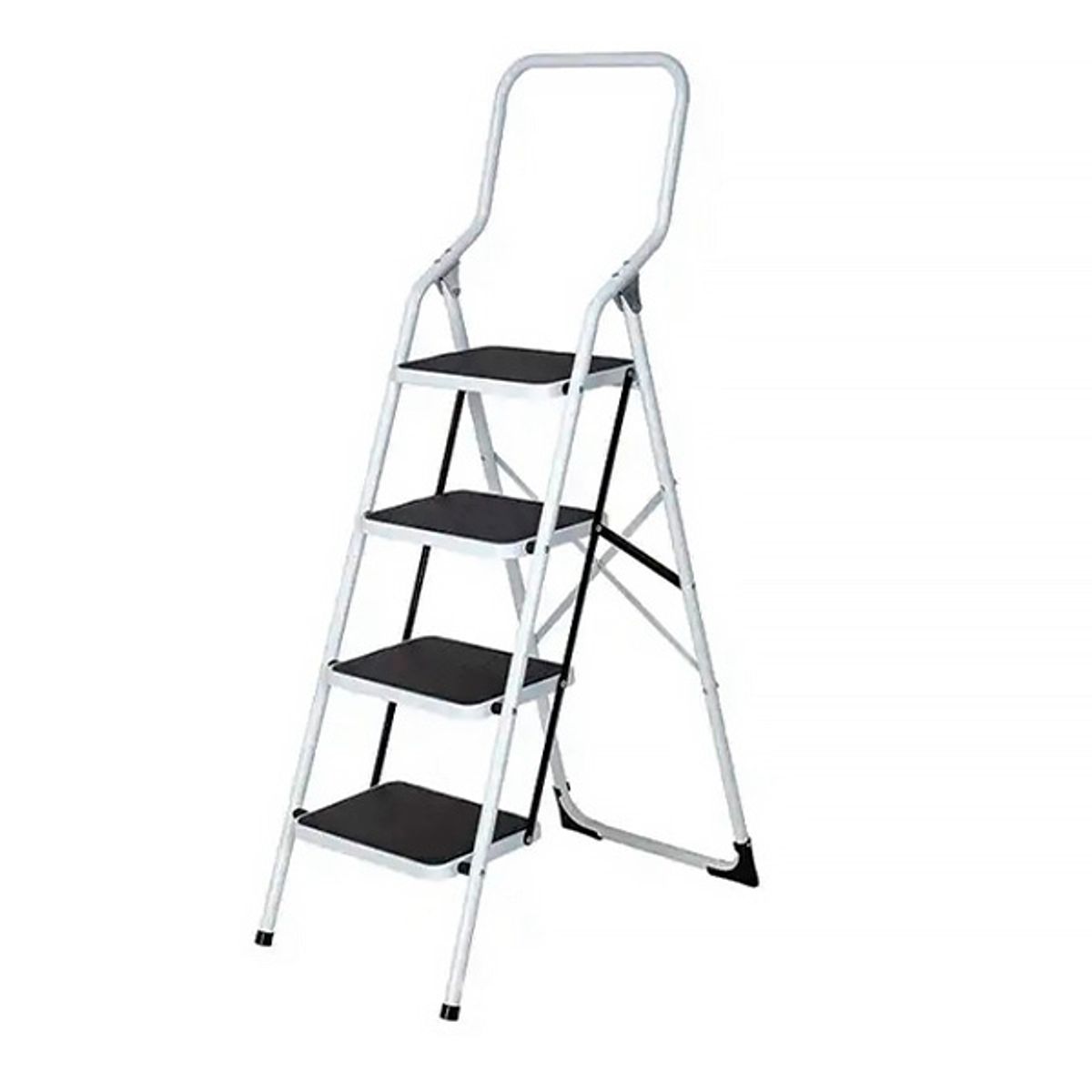 GENERICO - Escalera Acero Tubular 4 Peldaños Heavy Duty 150 Kg - Blanca