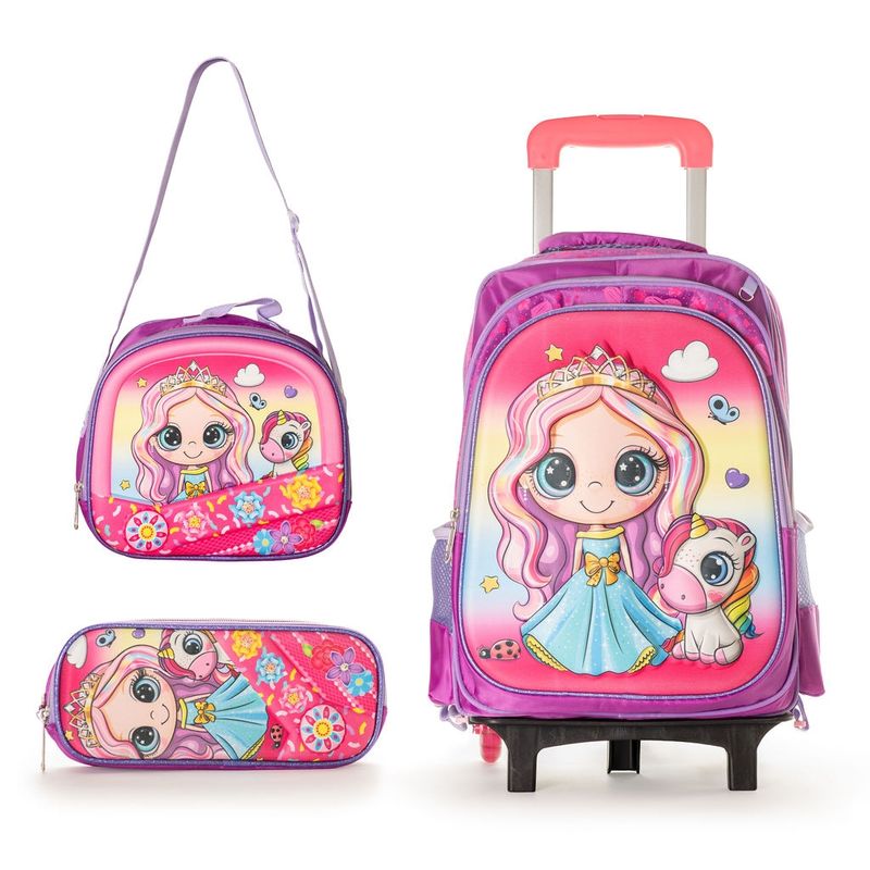 FROM MEIGGS - Tri pack Mochila Escolar con ruedas  Estuche  Lonchera Unicornio