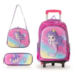 FROM MEIGGS - Tri pack Mochila Escolar con ruedas Estuche Lonchera Unicornio