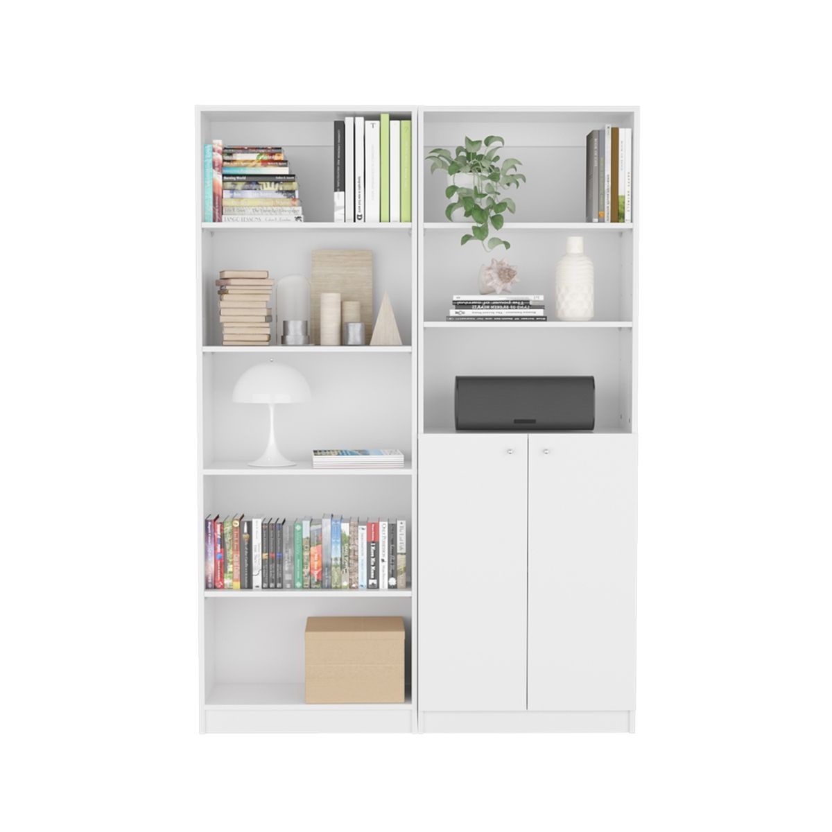 FMFURNITURE - Set Estante 62Cm + Estante 2 Puertas Fm-005B Blanco