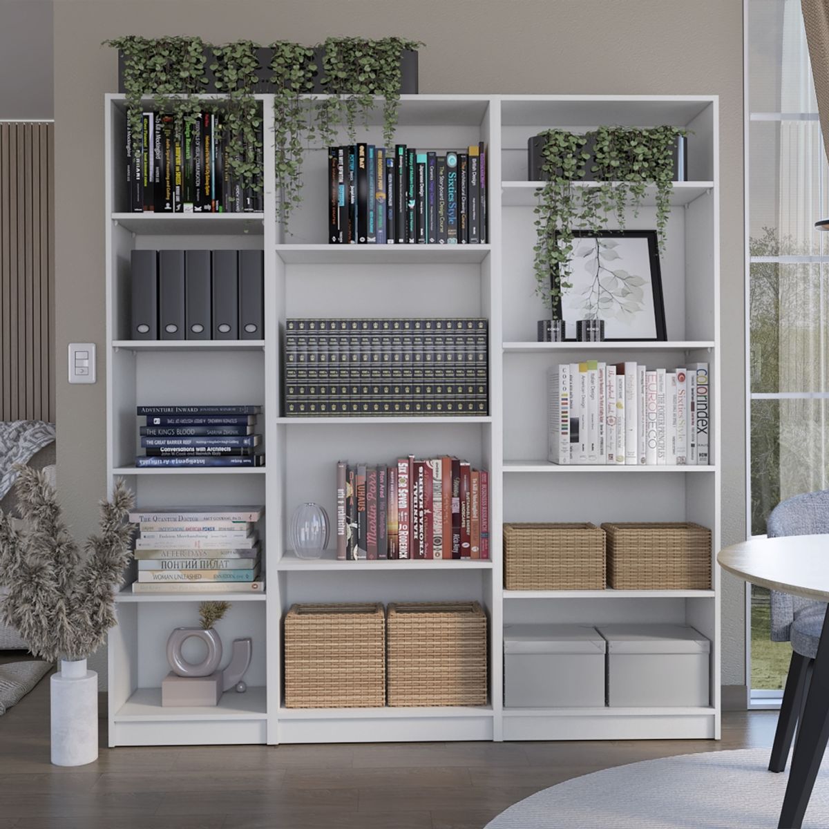 FMFURNITURE - Set 2 Estantes + Estante 4 Repisas Fm-007B Blanco