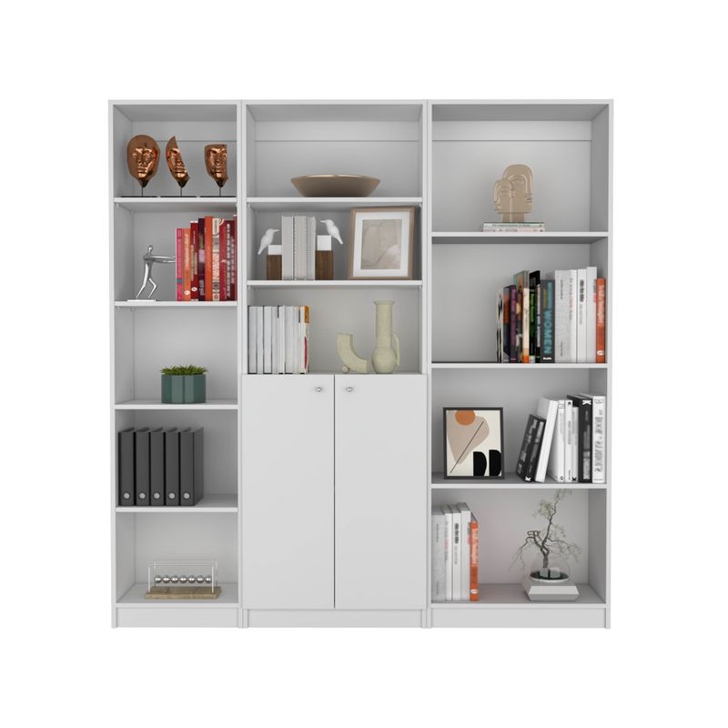 FMFURNITURE - Set Estante 45Cm +Estante 2 Puertas +Estante 4 Repisas Fm-008B Blanco