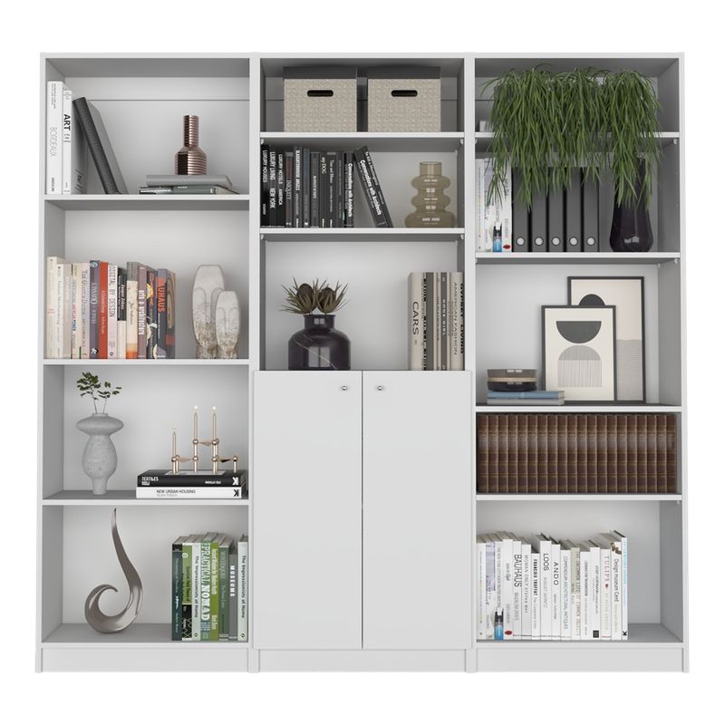 FMFURNITURE - Set Estante 4 Repisas + Estante 2 P + Estante 5 R Fm-009B Blanco