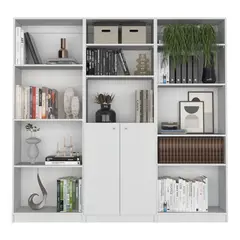 FMFURNITURE - Set Estante 4 Repisas + Estante 2 P + Estante 5 R Fm-009B Blanco