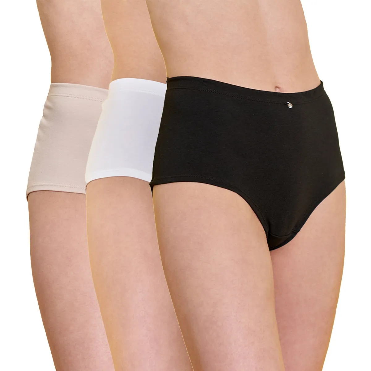 BAZIANI - Pack 3 Calzones Tiro Alto Algodón Lycra 20420