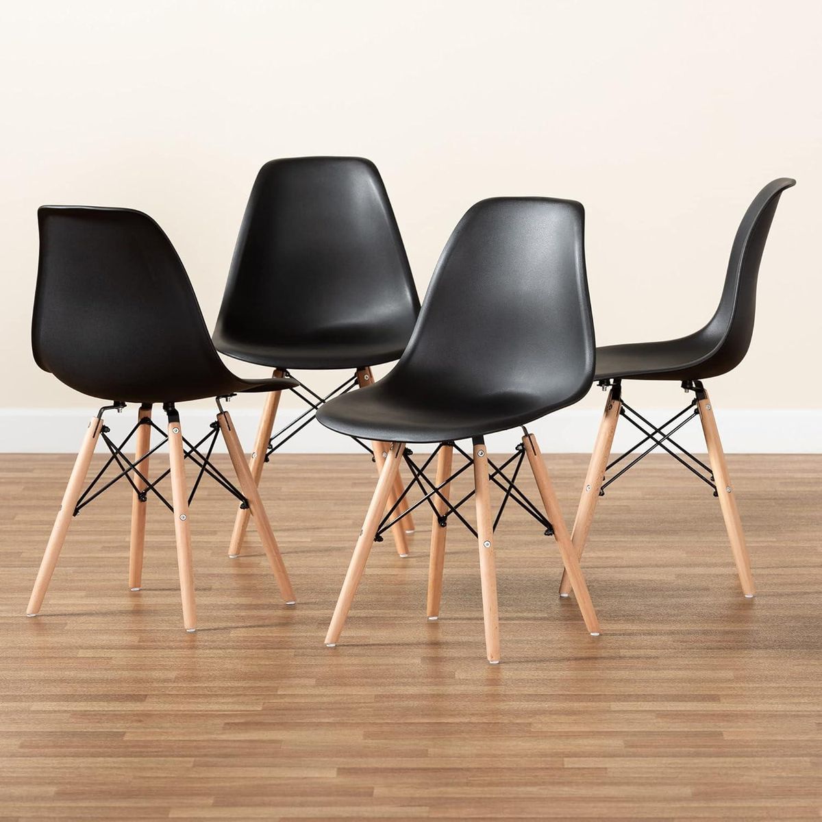 PANDALINO - Pack 4 Sillas Eames Negras - Ideal Hogar y Oficina