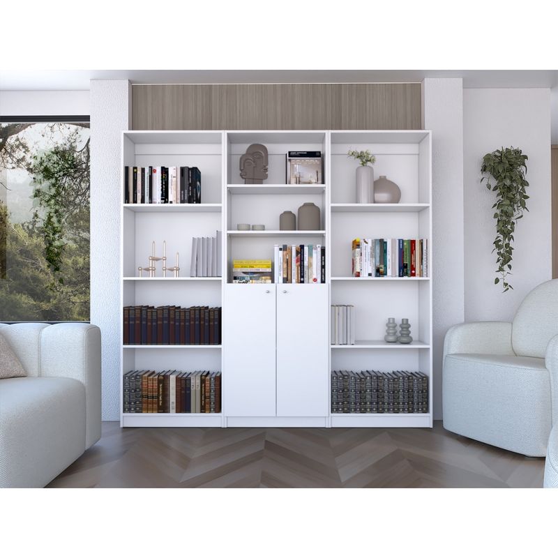 FMFURNITURE - Set 2 Estantes 4 Repisas + Estante 2 Puertas Fm-013B Blanco