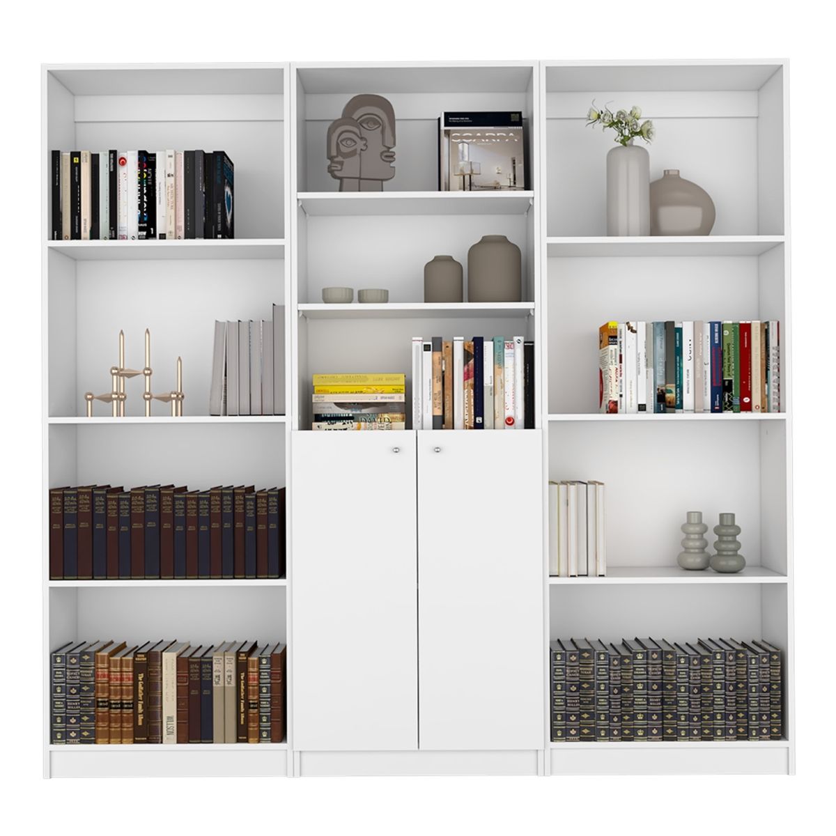 FMFURNITURE - Set 2 Estantes 4 Repisas + Estante 2 Puertas Fm-013B Blanco