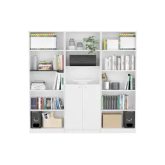FMFURNITURE - Set 2 Estantes 5 Repisas + Estante 2 Puertas Fm-015B Blanco