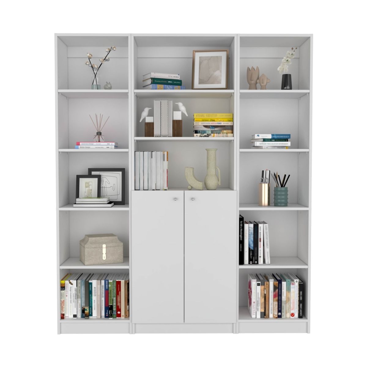 FMFURNITURE - Set 2 Estantes 45Cm + Estante 2 Puertas Fm-017B Blanco