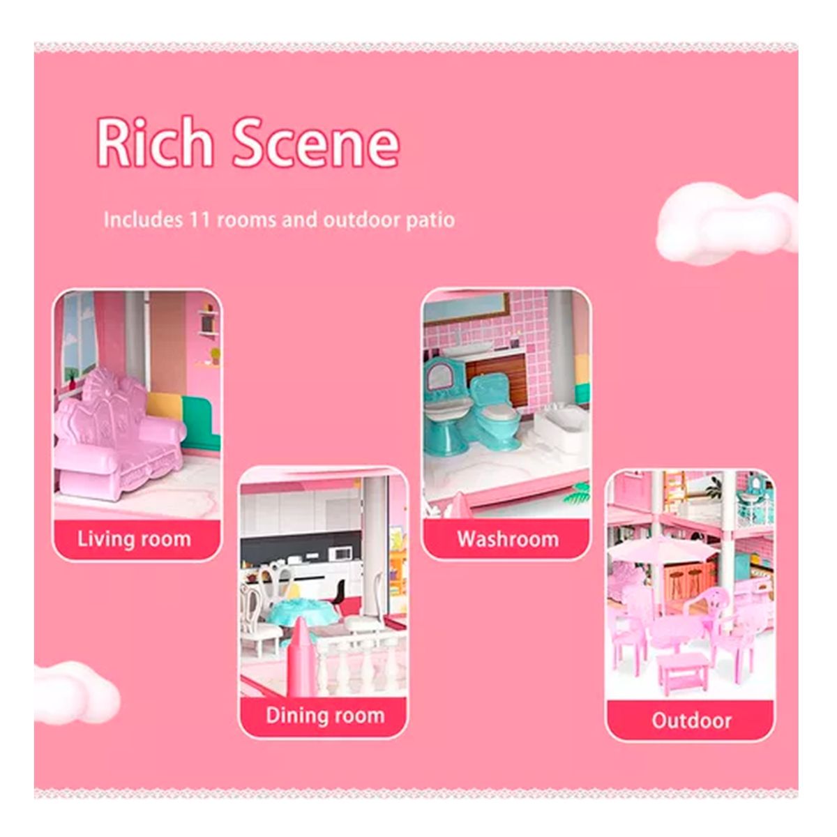 GENERICO - Casa De Muñecas Con Muebles Juguete Color Rosa