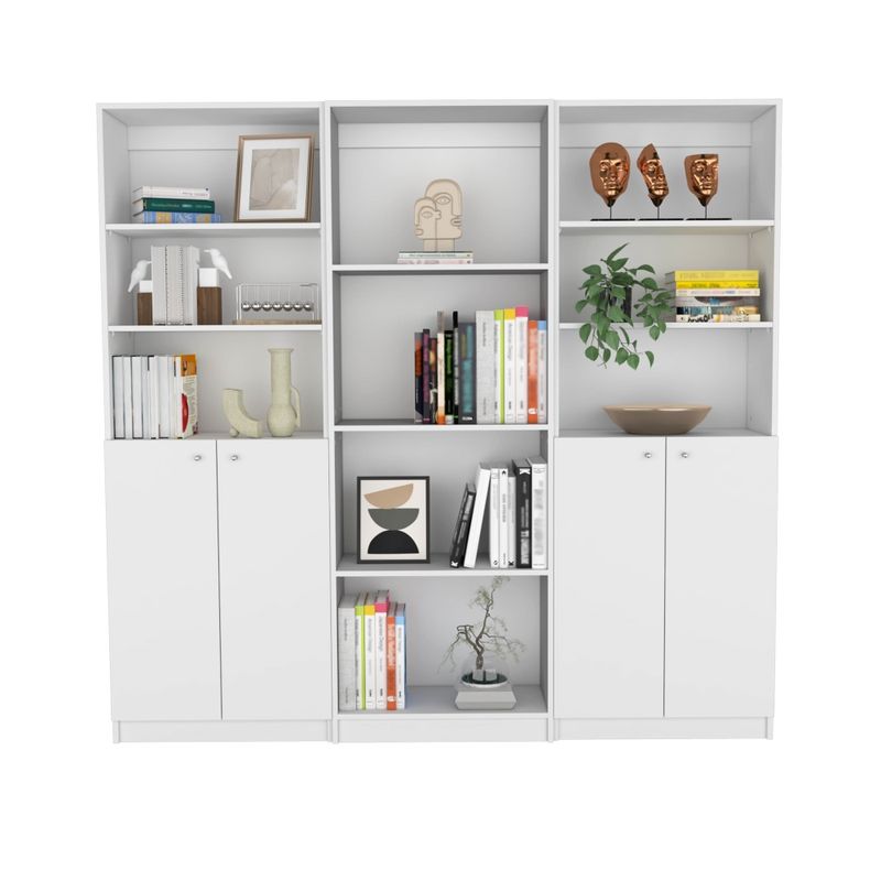 FMFURNITURE - Set 2 Estantes 2 Puertas + Estante 4 Repisas Fm-020B Blanco