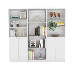 FMFURNITURE - Set 2 Estantes 2 Puertas + Estante 4 Repisas Fm-020B Blanco
