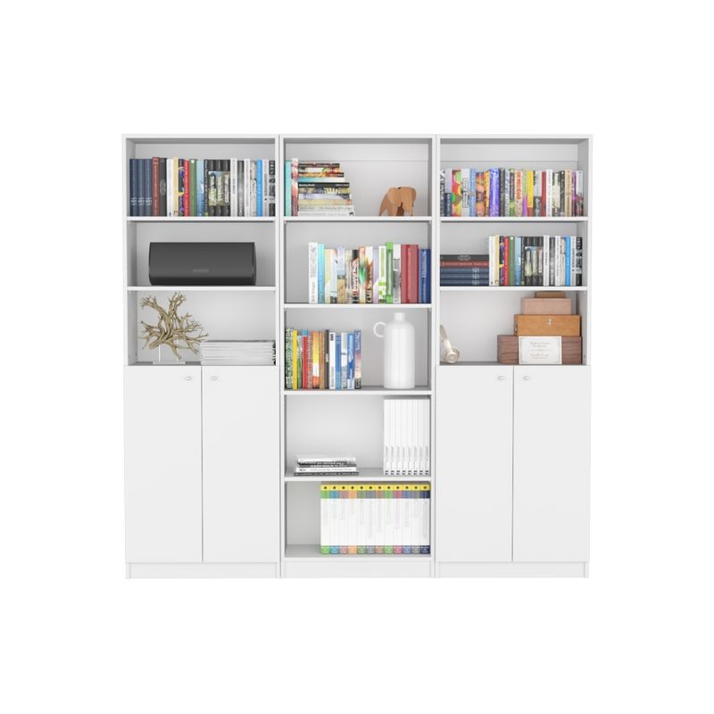 FMFURNITURE - Set 2 Estantes 2 Puertas + Estante 5 Repisas Fm-021B Blanco
