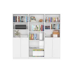 FMFURNITURE - Set 2 Estantes 2 Puertas + Estante 5 Repisas Fm-021B Blanco