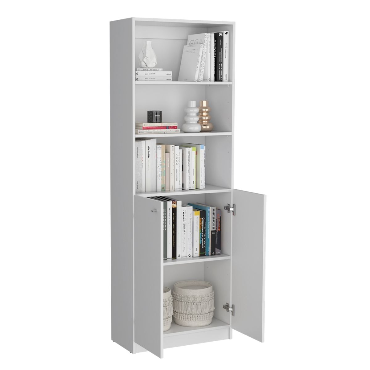 FMFURNITURE - Set 2 Estantes 2 Puertas + Estante 5 Repisas Fm-021B Blanco