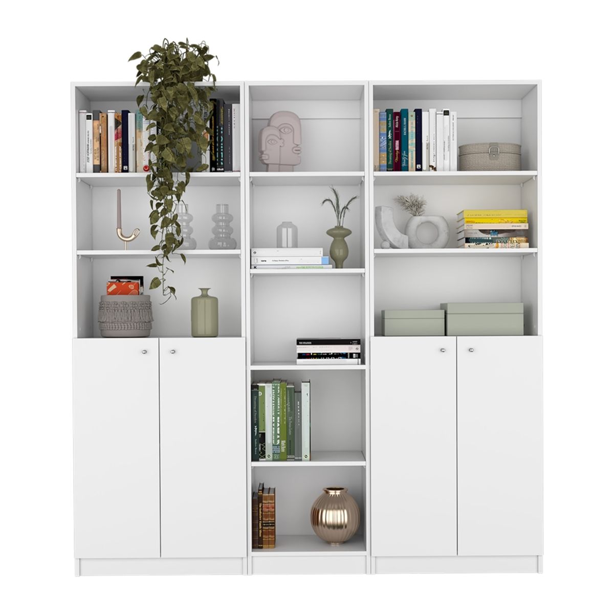 FMFURNITURE - Set 2 Estantes 2 Puertas + Estante 45Cm Fm-022B Blanco