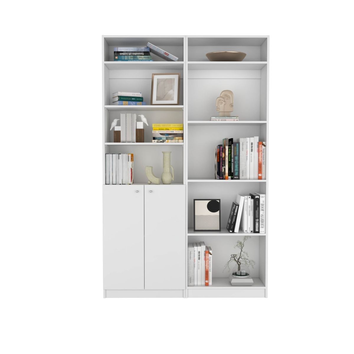 FMFURNITURE - Set Estate 2 Puertas +Estante 4 R +2 Complementos Fm-024B Blanco