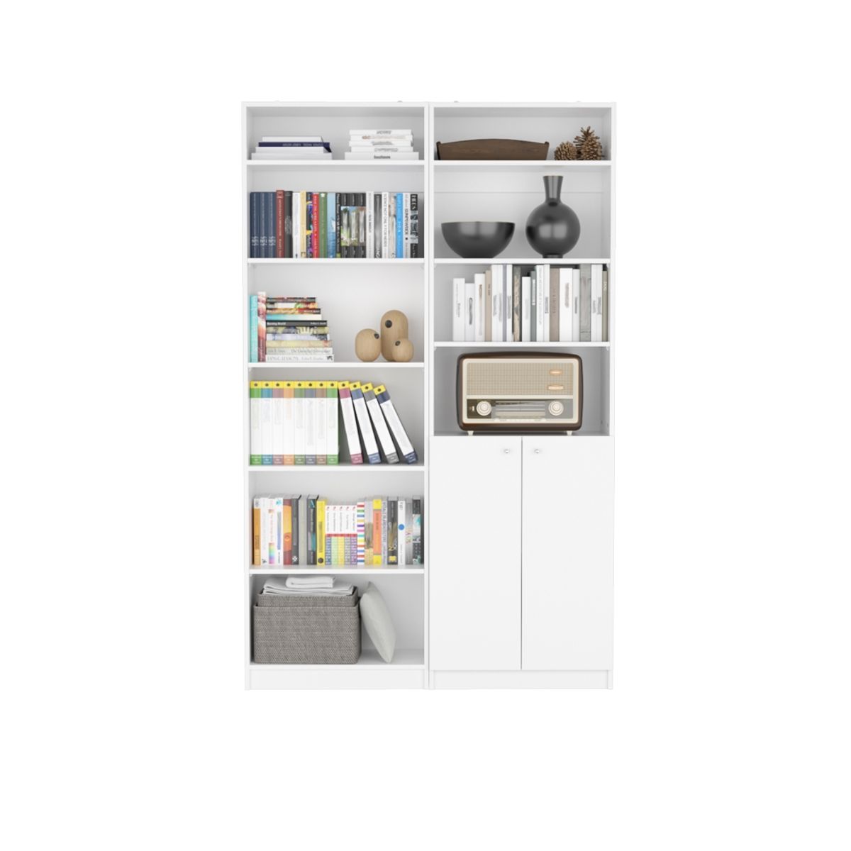 FMFURNITURE - Set Estante 2 Puertas +Estante 5 R +2 Complementos Fm-025B Blanco