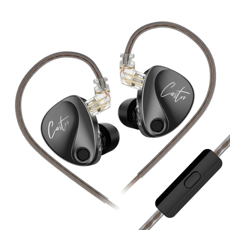 KZ - KZ Audífono Negro CASTOR bass ver-mic