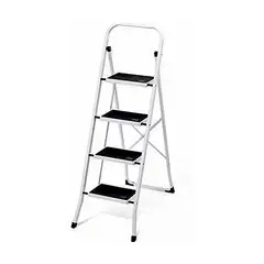 GENERICO - Escalera Acero Tubular 4 Peldaños Heavy Duty 150 KG – Blanca – JZ916-4B