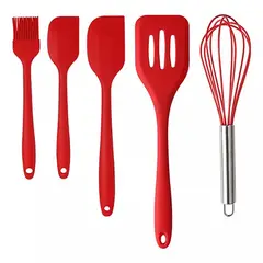 GENERICO - Set Utensilios Cocina De Silicona Antiadherente Rojo