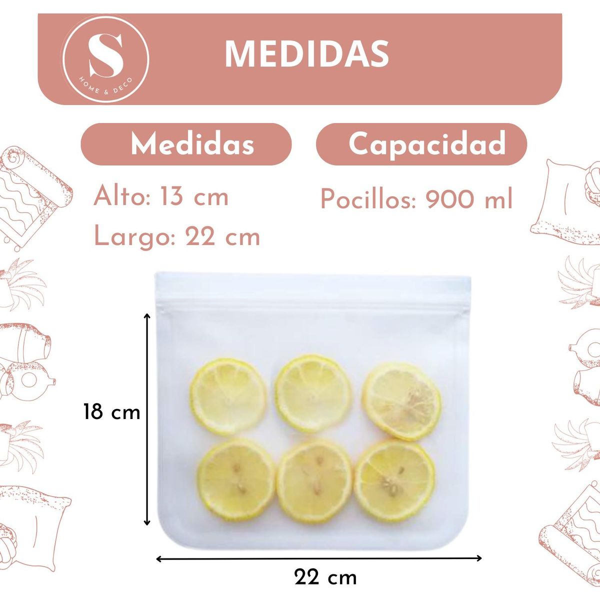 SANTU HOME & DECO - Bolsa Hermetica Recipiente Contenedor par Alimentos de 900 ml