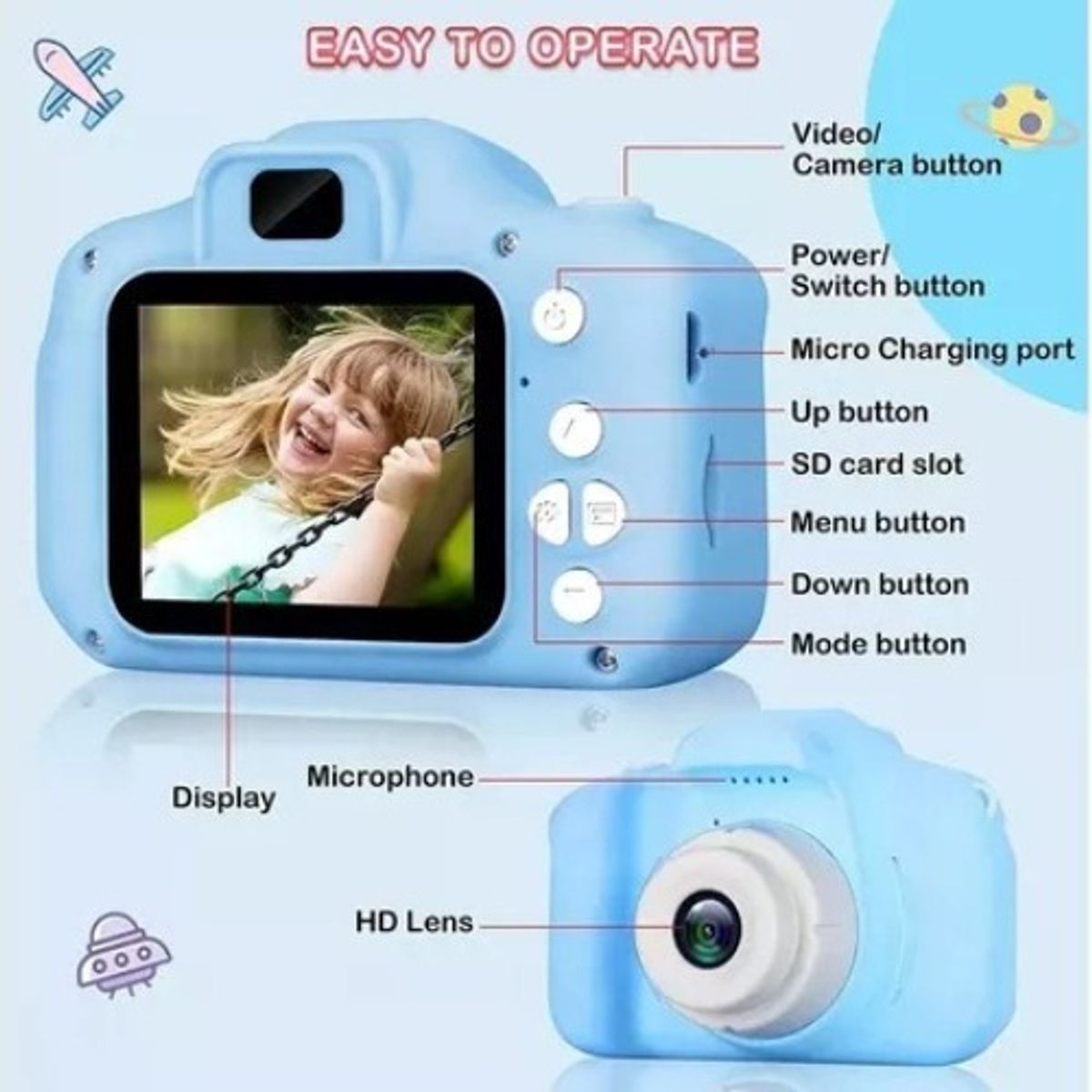 U BUY - Mini Cámara Fotográfica Digital Para Niños Portatil Kids
