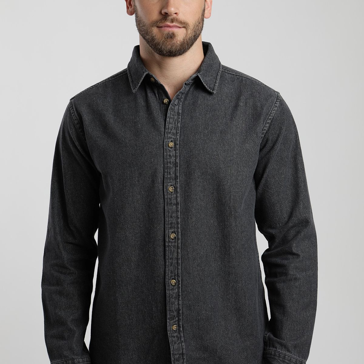 FROENS - Camisa manga larga Denim grafito - Algodón orgánico Froens