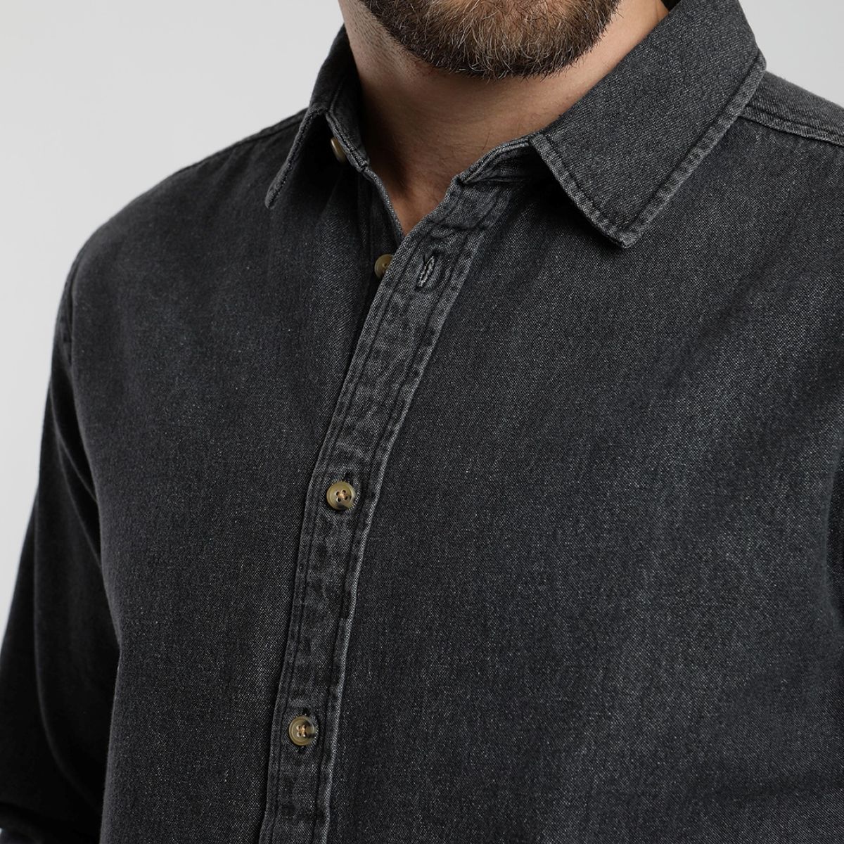 FROENS - Camisa manga larga Denim grafito - Algodón orgánico Froens
