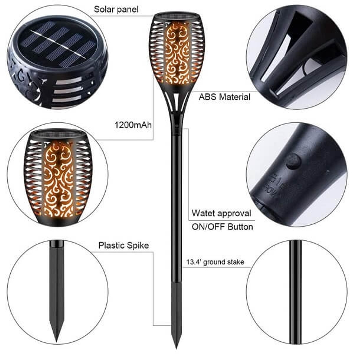 GENERICO - Antorcha decorativa luz LED solar 50 cm