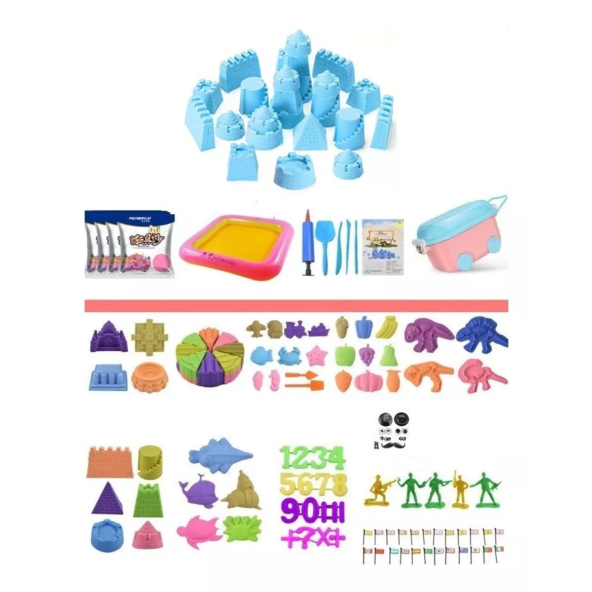 ZG STORE - Set Juego 2 kg Arena Mágica 111 Piezas + Bandeja Inflable