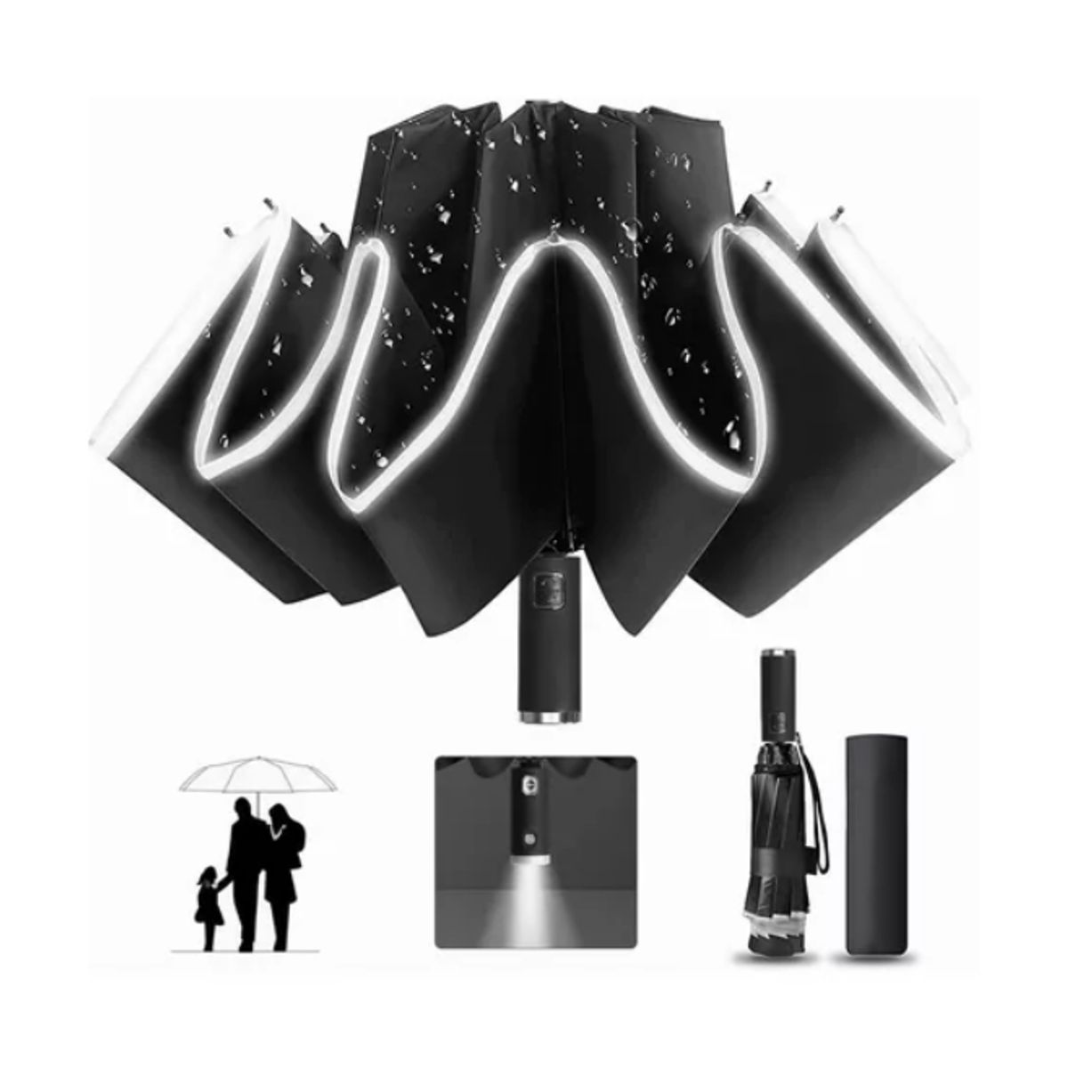 GENERICO - Paraguas Plegable Automático Inverso Sombrilla Anti Uv Led