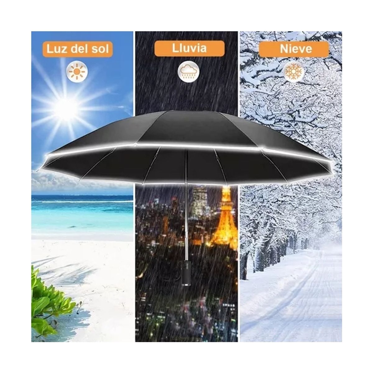 GENERICO - Paraguas Plegable Automático Inverso Sombrilla Anti Uv Led